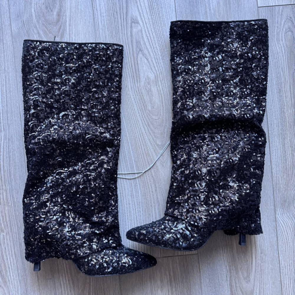 a new day Black Sequin Knee-High Boots